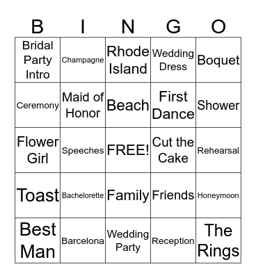 Bridal Bingo Card