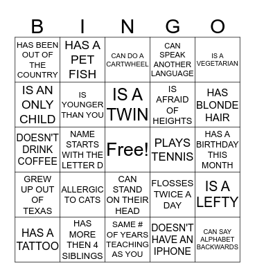 HUMAN SCAVENGER HUNT Bingo Card