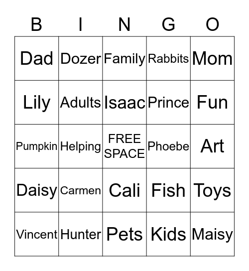 Family Bingo Card