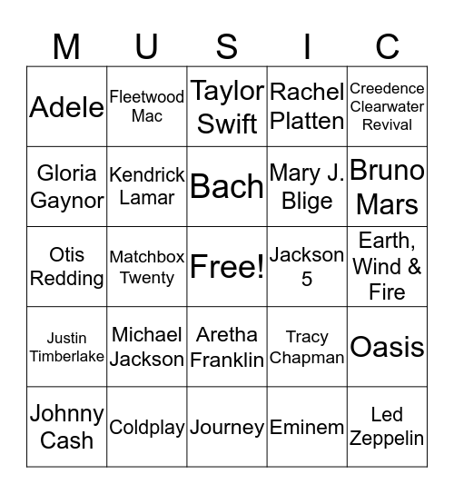 Music Therapy Bingo Card