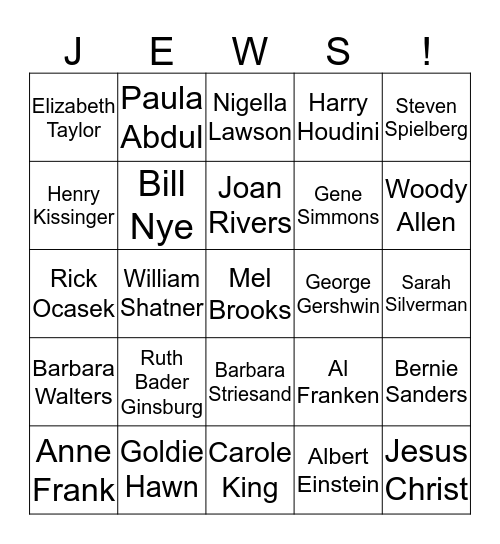 Famous Jews Bingo Card