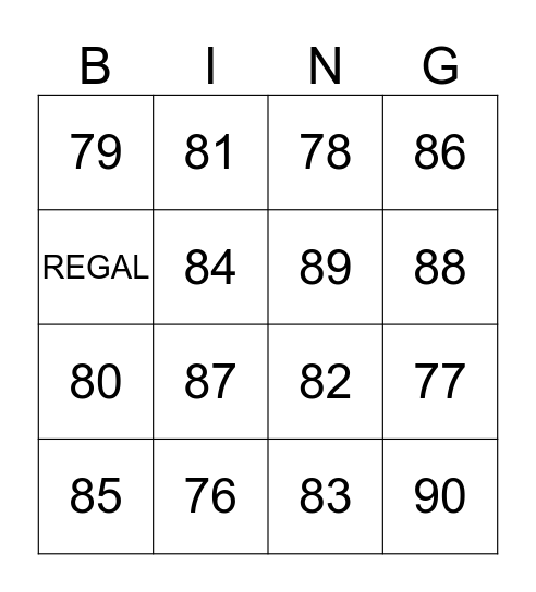 Clube das Noivas Regal Bingo Card