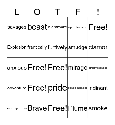 Lord Of The Flies! Bingo Card
