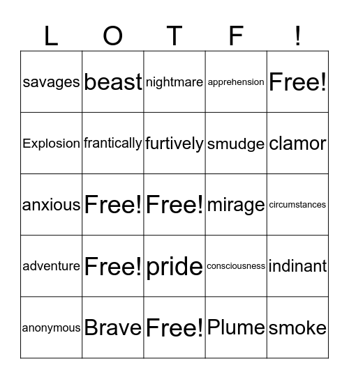 Lord Of The Flies! Bingo Card