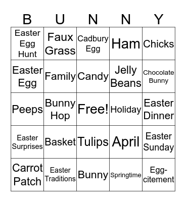 Easter Bunny Bingo Card