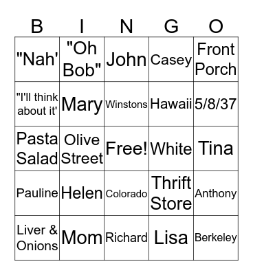Helen's 80th Birthday  Bingo Card