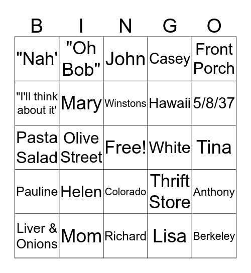 Helen's 80th Birthday  Bingo Card