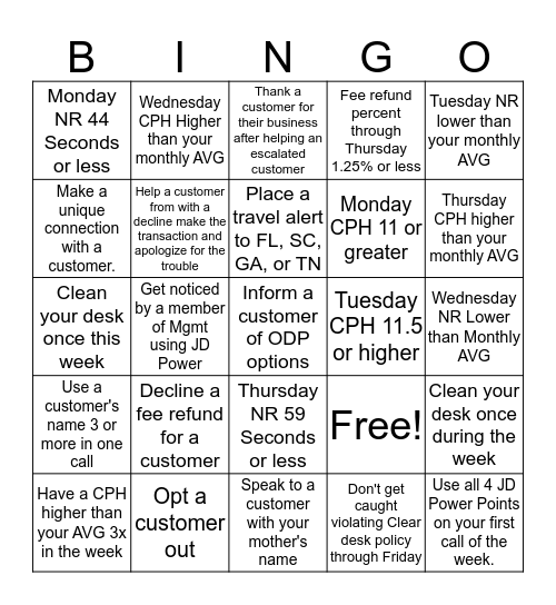 April 10-16 Customer Care Bingo  Bingo Card