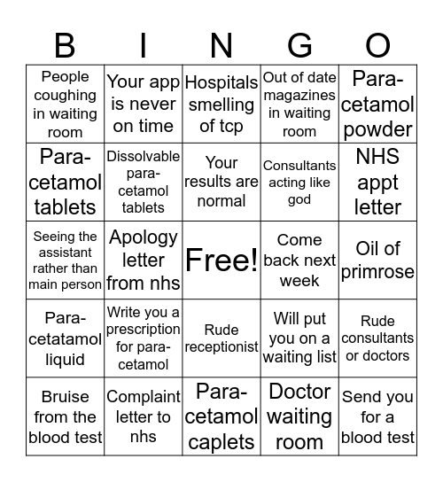 The good old NHS  Bingo Card