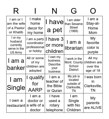 WHO AM I? Bingo Card