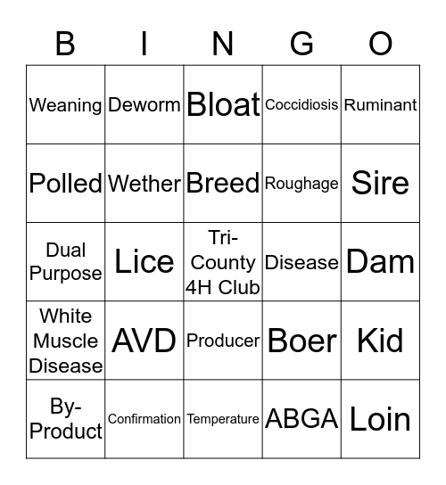 Goat Bingo Card