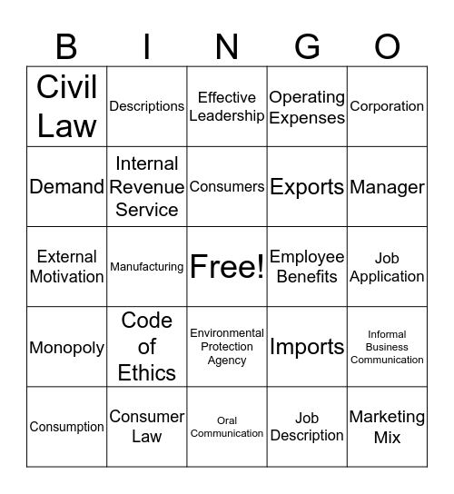 EOPA BINGO!!  Bingo Card