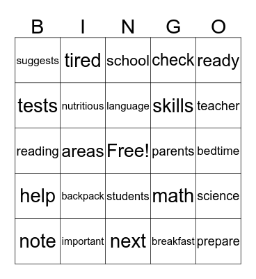 Word Bingo Card