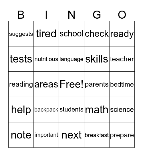 Word Bingo Card