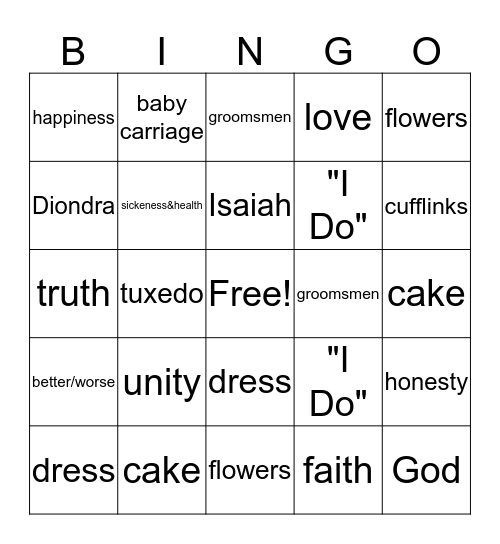 Bridal Shower Bingo Card