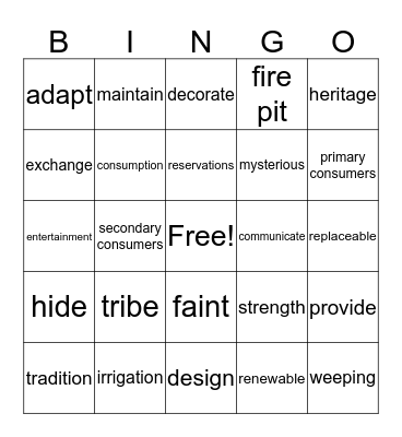 Unit 4 Native American Bingo Card