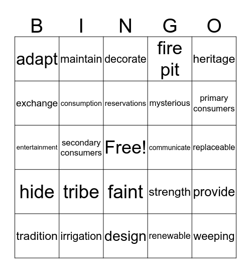 Unit 4 Native American Bingo Card