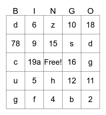 Untitled Bingo Card