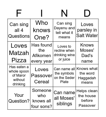 PESACH Bingo Card