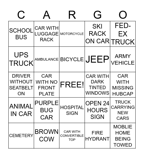 CARGO Bingo Card