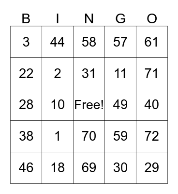 Easter Bunny Bingo Card