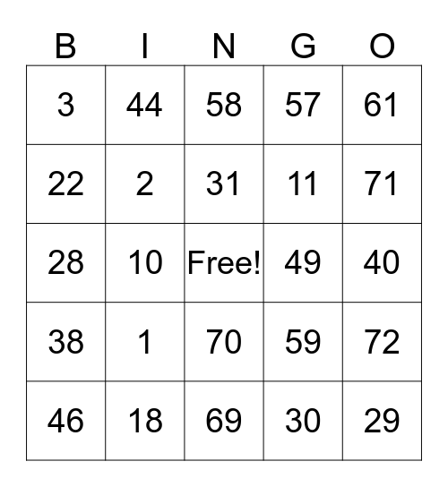 Easter Bunny Bingo Card