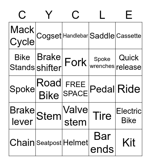 Mack Cycle Bingo Card