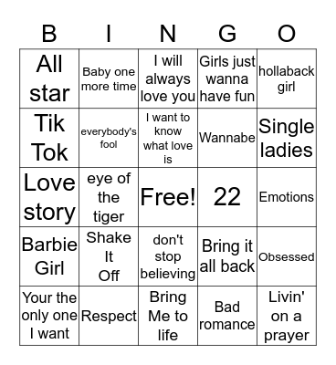 MUSIC BINGO!!!! Bingo Card