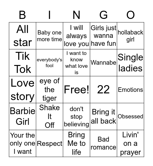 MUSIC BINGO!!!! Bingo Card
