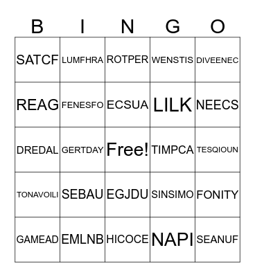 Safety Scrabble Bingo Card