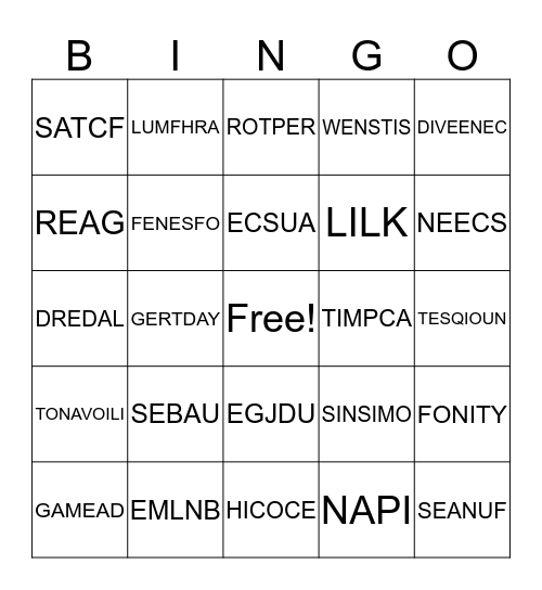 Safety Scrabble Bingo Card