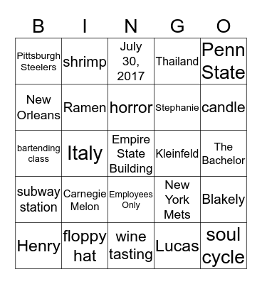 A Perfect Blend: Stephanie and Henry Bingo Card