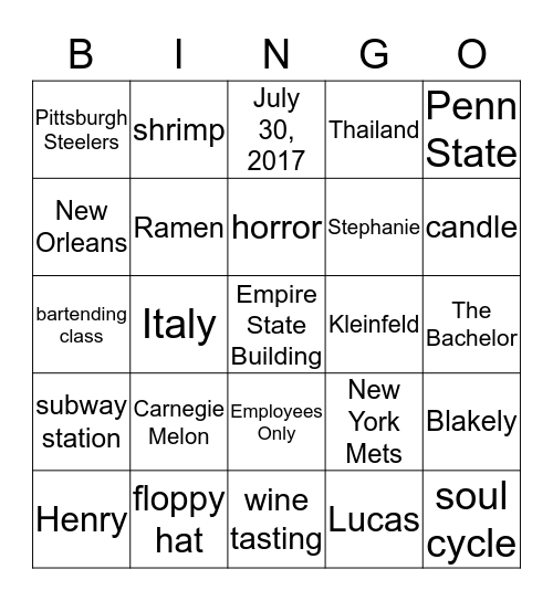 A Perfect Blend: Stephanie and Henry Bingo Card