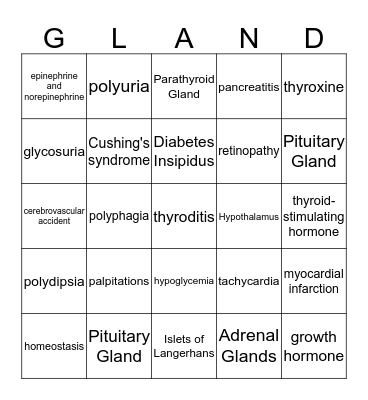 Endocrine Conditions Bingo  Bingo Card