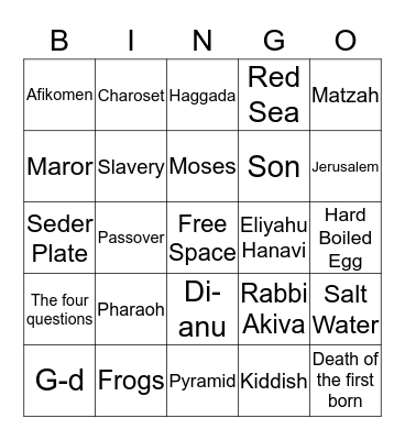 Passover Bingo Card