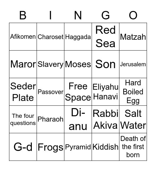 Passover Bingo Card