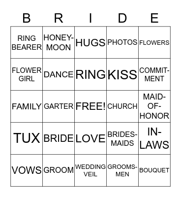 WEDDING SHOWER Bingo Card