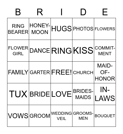 WEDDING SHOWER Bingo Card