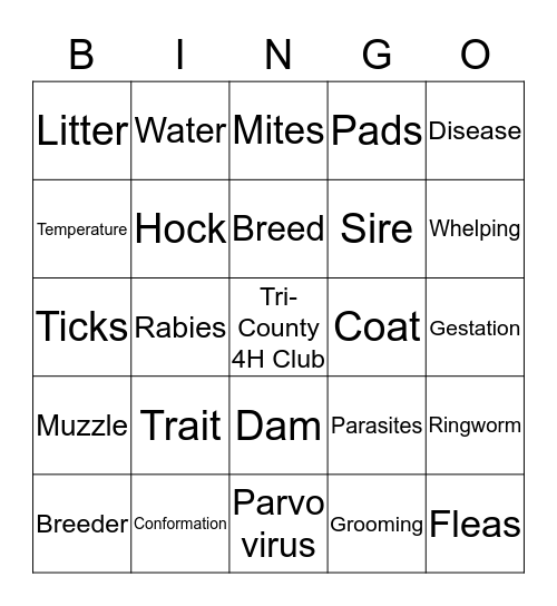 Dog Bingo Card