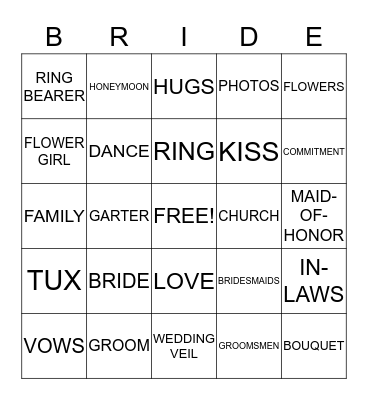 WEDDING SHOWER Bingo Card