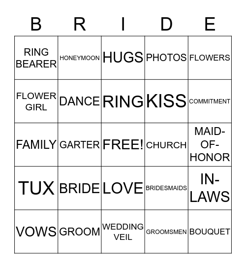 WEDDING SHOWER Bingo Card