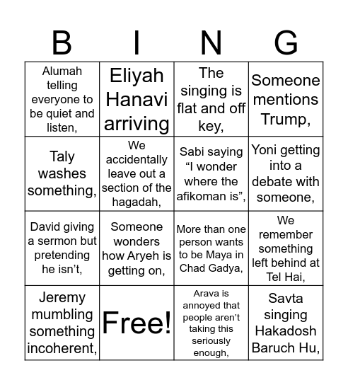 hoffman seder bingo Card