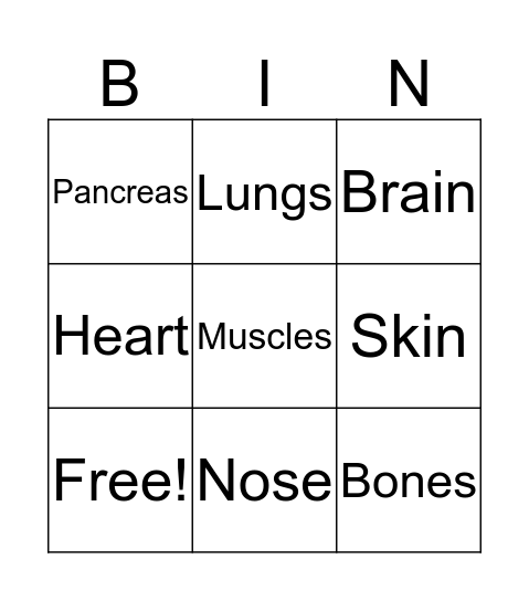 BODY BINGO Card