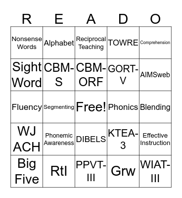 Major Assessment Project - Reading Bingo Card