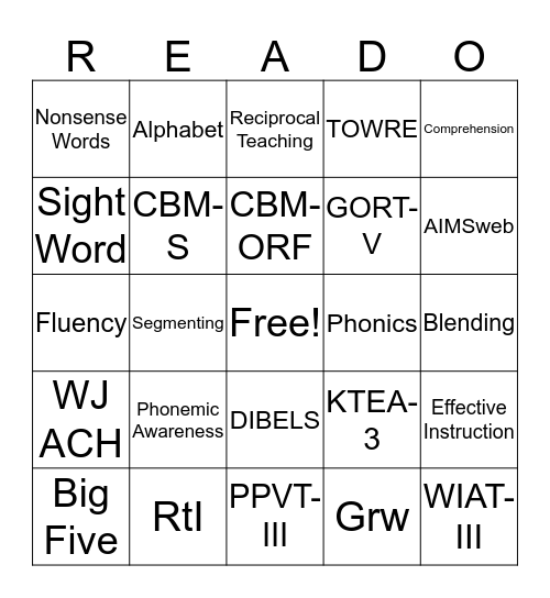 Major Assessment Project - Reading Bingo Card