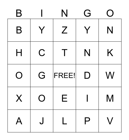 ABC  Bingo Card