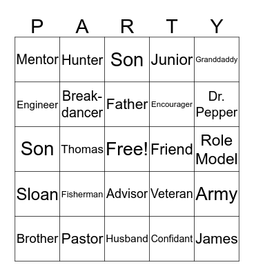 TJSJ's 70th Birthday Celebration Bingo Card