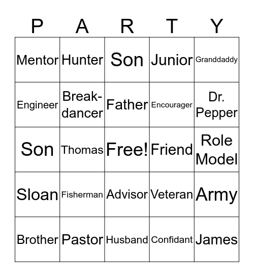 TJSJ's 70th Birthday Celebration Bingo Card