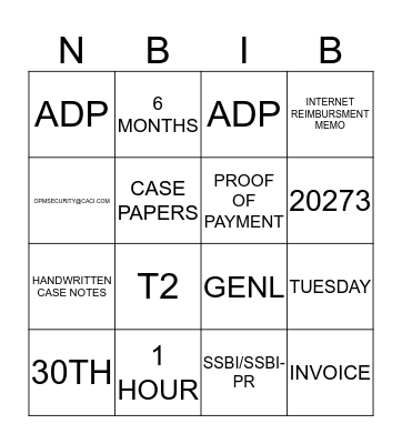 NBIB-0 Bingo Card
