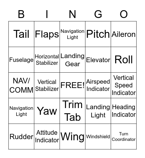 Airplane Bingo Card